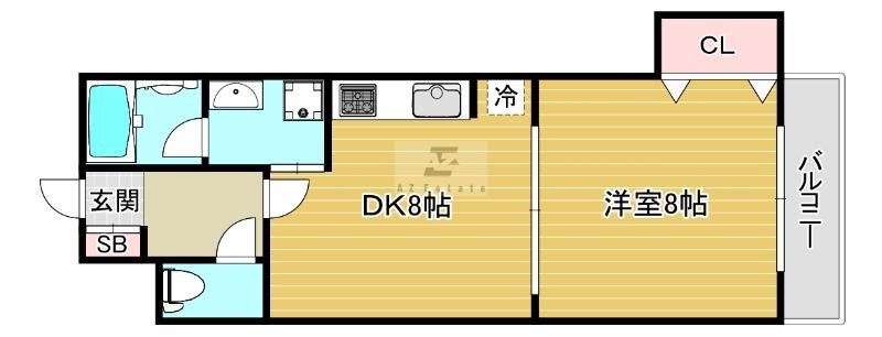 ロジュマン浪速(1DK/8階)の間取り写真