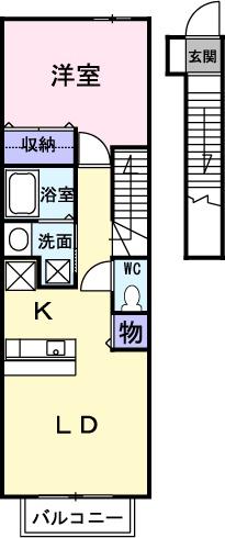 ボカージュC(1LDK/2階)の間取り写真