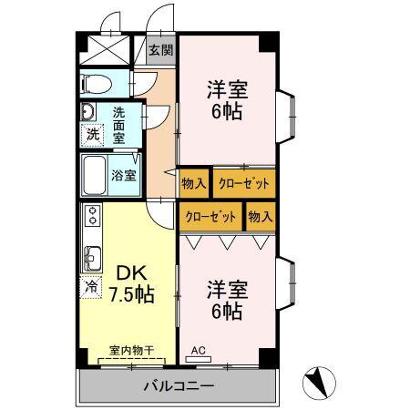 シャイニーヒル(2DK/4階)の間取り写真