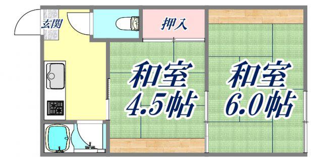 武庫ハイマB棟(2K/2階)の間取り写真