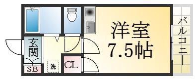 月見山ハイツ(ワンルーム/2階)の間取り写真
