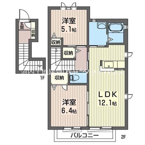 ラ・ボヌールA棟(2LDK/2階)の間取り写真