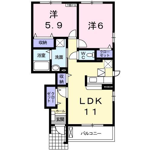 メゾン・ド・ラフィネB(2LDK/1階)の間取り写真
