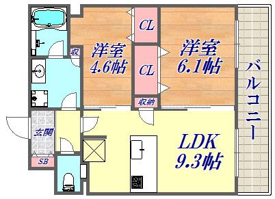 プレサンス THE神戸(2LDK/10階)の間取り写真