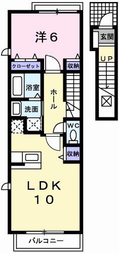 ドゥー・ファミーユII(1LDK/2階)の間取り写真