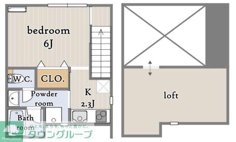 GREIGE ウエスト(1K/2階)の間取り写真