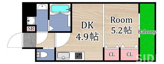 CITYSPIRE鶴見(1DK/2階)の間取り写真