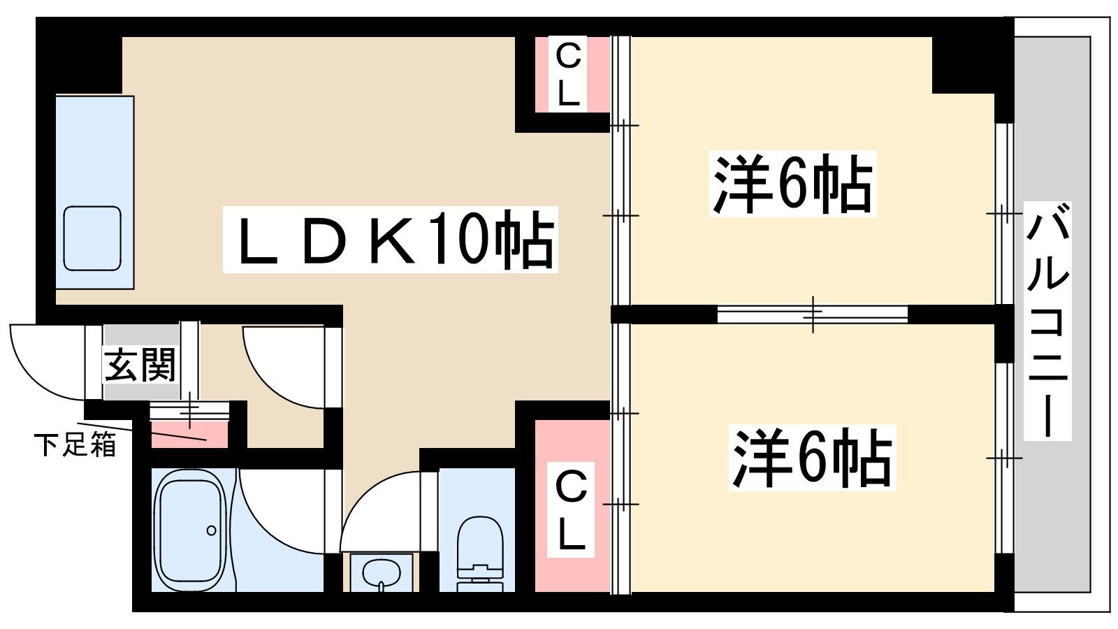 江坂グランドハイツ北(2LDK/9階)の間取り写真