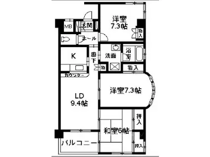 ハートフルライフIWASAIII(3LDK/4階)の間取り写真