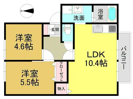 ラフィーネ當麻壱番館A(2LDK/2階)の間取り写真