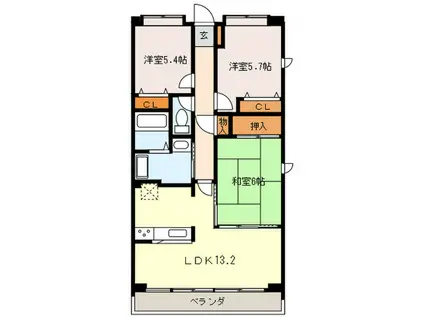 アントワープ室見(3LDK/3階)の間取り写真