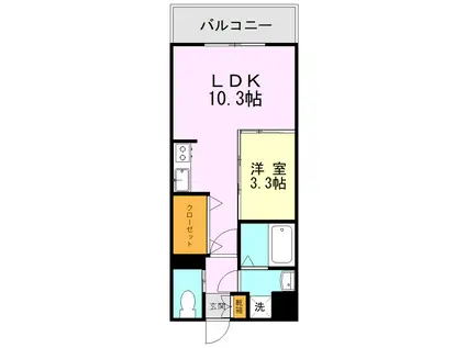 ラフレシーサ水前寺(1LDK/2階)の間取り写真