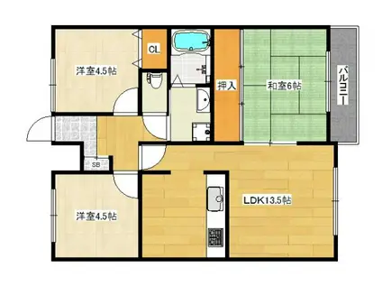 グリーンコート野間(3LDK/3階)の間取り写真