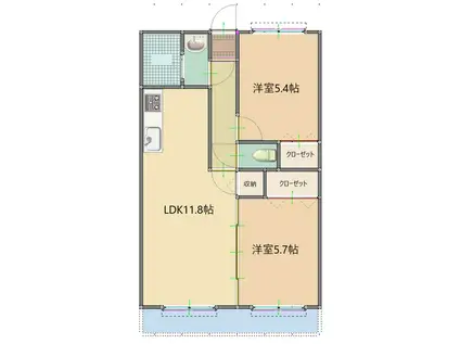 ユーミーグレースII(2LDK/3階)の間取り写真