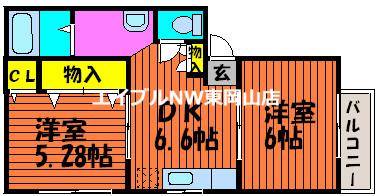 フェニックスD(2DK/1階)の間取り写真