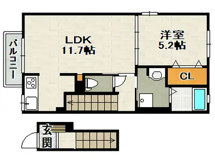 イーストソレイユ荻野I・II(1LDK/2階)の間取り写真