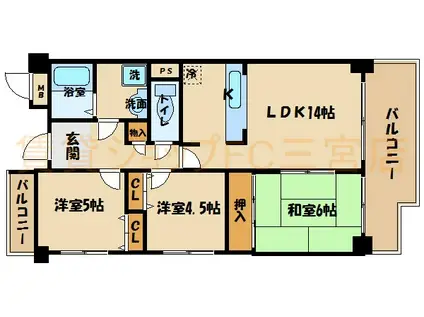 ライフ新神戸(3LDK/3階)の間取り写真