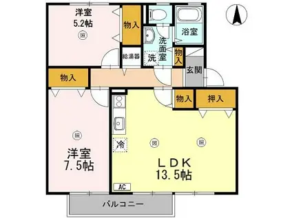 ファミール国高アネックス(2LDK/2階)の間取り写真