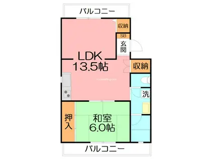 大六天マンション(1LDK/1階)の間取り写真