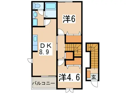 ハイナブリッサB(2DK/2階)の間取り写真