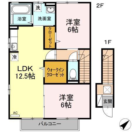 シャトームートン(2LDK/2階)の間取り写真