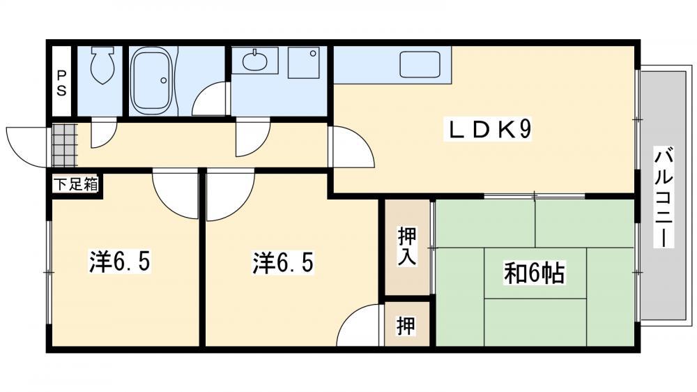 サンローゼ本城東(3LDK/3階)の間取り写真