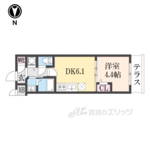 ベラジオワールドアイ京都円町(1DK/1階)の間取り写真