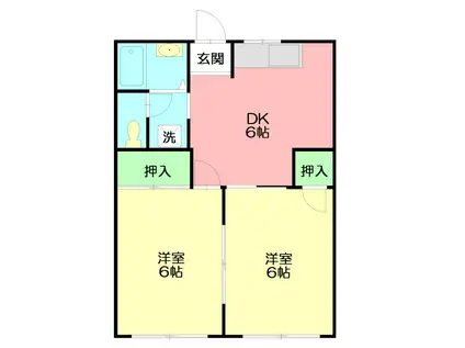 ドゥリーミング(2DK/1階)の間取り写真