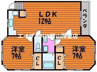 ルグラン関B棟(2LDK/2階)の間取り写真