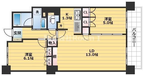エル・セレーノ上本町レジデンス(2LDK/8階)の間取り写真