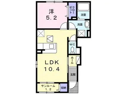 ブリッジオ 佐久平(1LDK/1階)の間取り写真