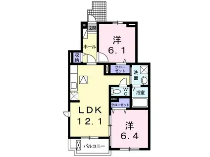 UNE ENTREE II(2LDK/1階)の間取り写真