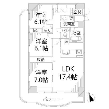 手柄アートスカイハイツ(3LDK/7階)の間取り写真