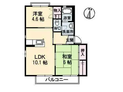 シャーメゾンJINNO(2LDK/2階)の間取り写真