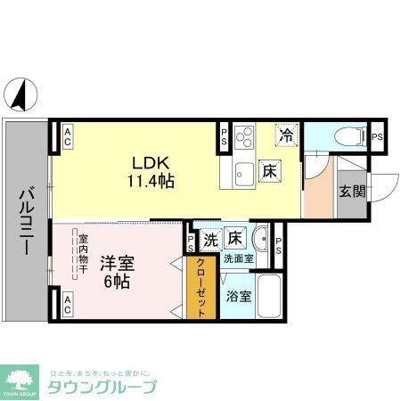 グランヴィル(1LDK/1階)の間取り写真