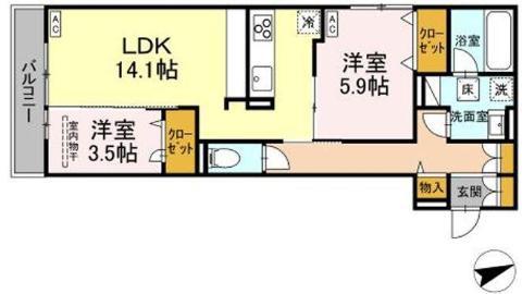 D-RESIDENCE東手城(2LDK/1階)の間取り写真