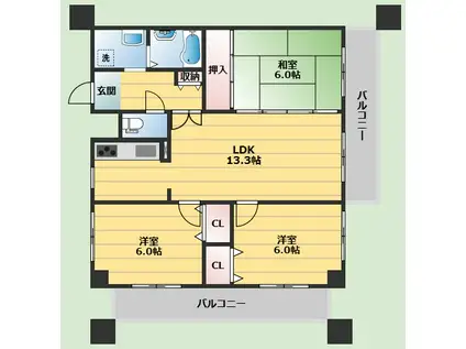 アビタシオン橋本I(3LDK/2階)の間取り写真