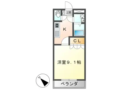 サンクチュアリー(1K/2階)の間取り写真