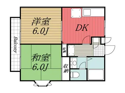 TAKAOハイツ(2DK/2階)の間取り写真