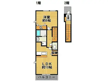 レーベンスクエアII号棟(1LDK/2階)の間取り写真