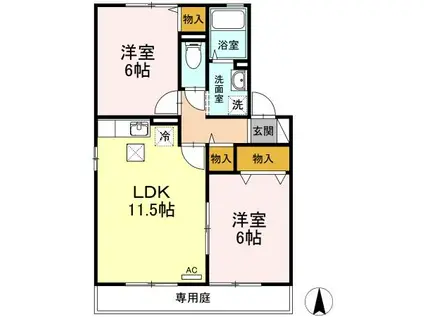 エステート21 A棟(2LDK/1階)の間取り写真