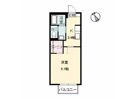レーヴ吉成 A棟(1K/2階)の間取り写真