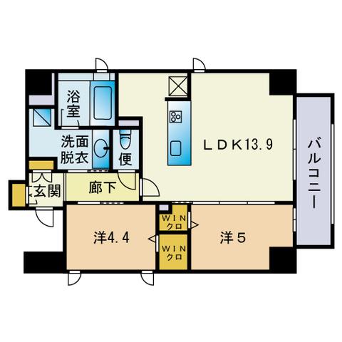 ウェルス神屋町(2LDK/2階)の間取り写真