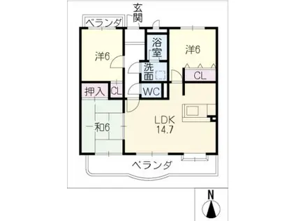 グリーンハイツ梅園(3LDK/1階)の間取り写真