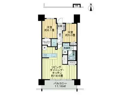ライオンズ浦添城間グランテラス(2LDK/14階)の間取り写真