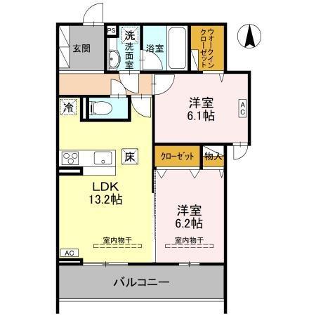 TORISIAS ゆいの杜6丁目 A棟(2LDK/2階)の間取り写真