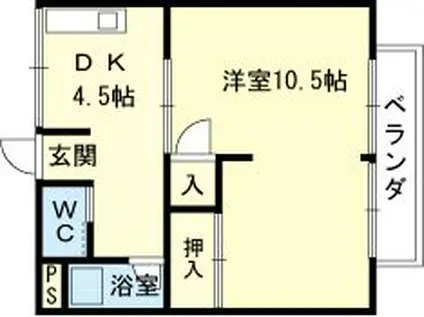 ハイツイワモトII(1DK/2階)の間取り写真
