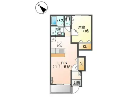 アプリーレB(1LDK/1階)の間取り写真