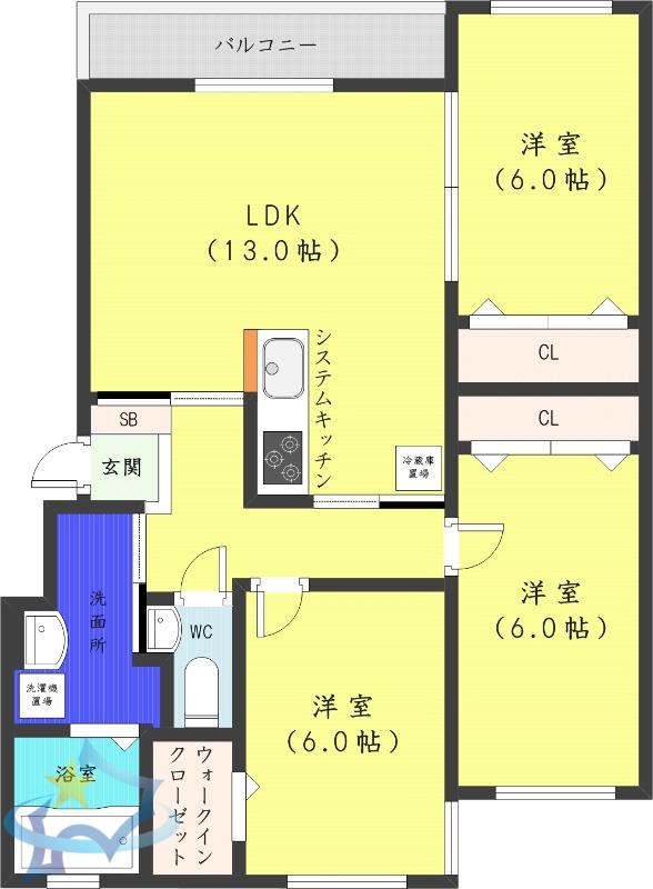 グランメール石山通(3LDK/2階)の間取り写真
