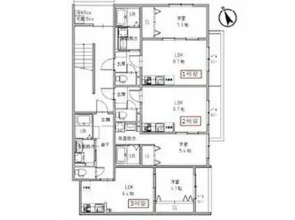 オガールコートフセ(1LDK/1階)の間取り写真